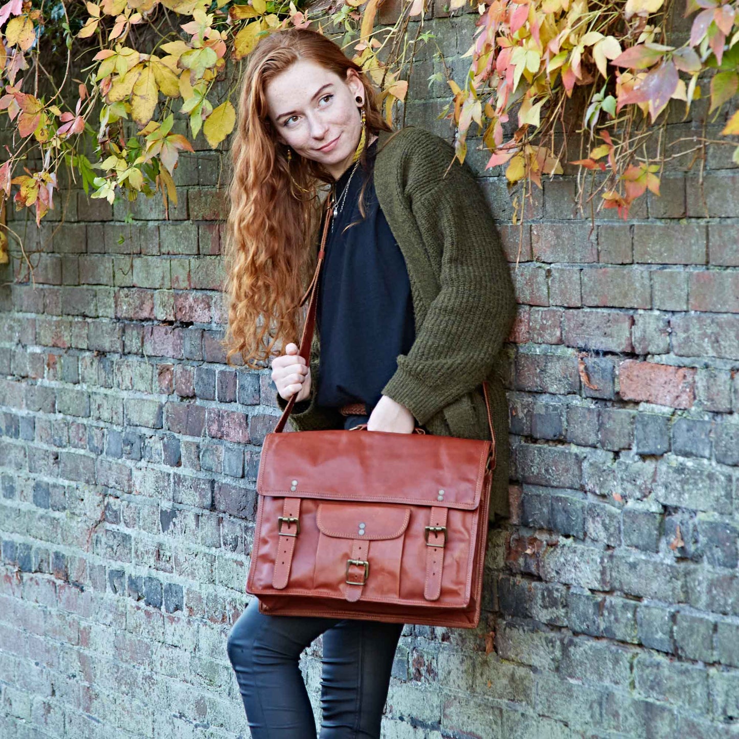 Large Brown Vintage Leather Satchel - Handmade