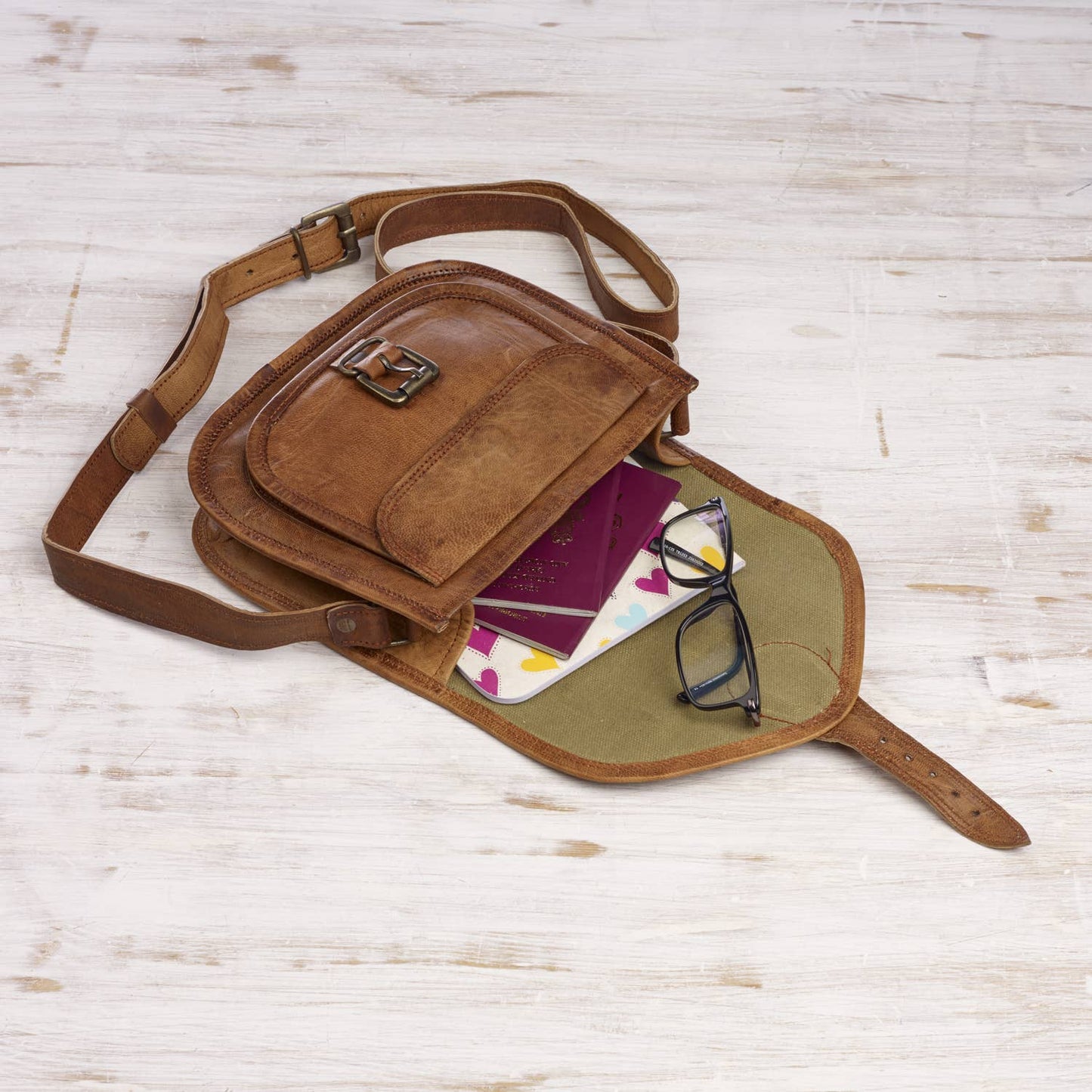 Curved Brown Leather Saddle Bag - Handmade