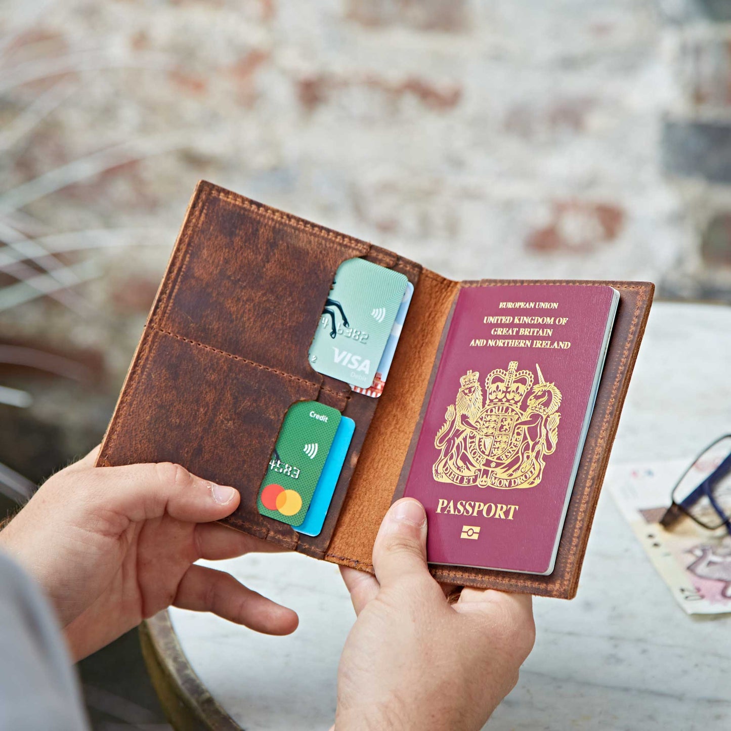 Buffalo Leather Passport Holder - Handmade: Brown
