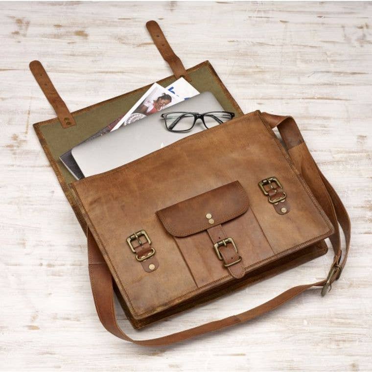Large Brown Vintage Leather Satchel - Handmade