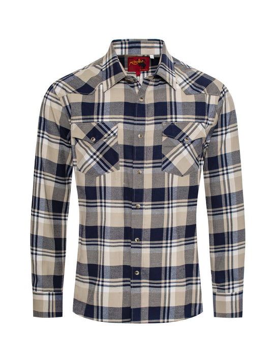 Men's Western Long Sleeve Flannel Shirts With Snap Buttons: M