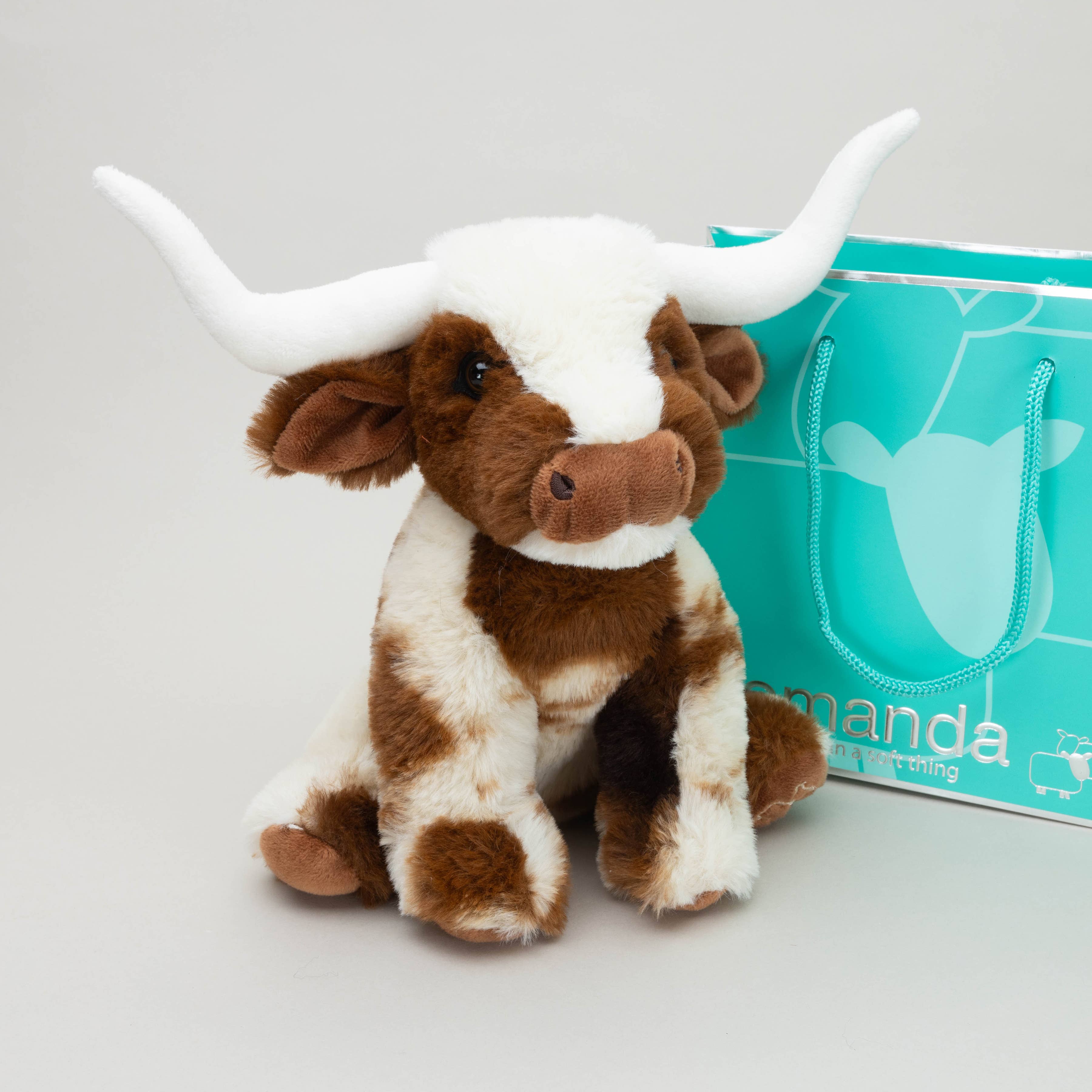 Texas Longhorn Highland Cream Brown Cow Plush Toy 18cm