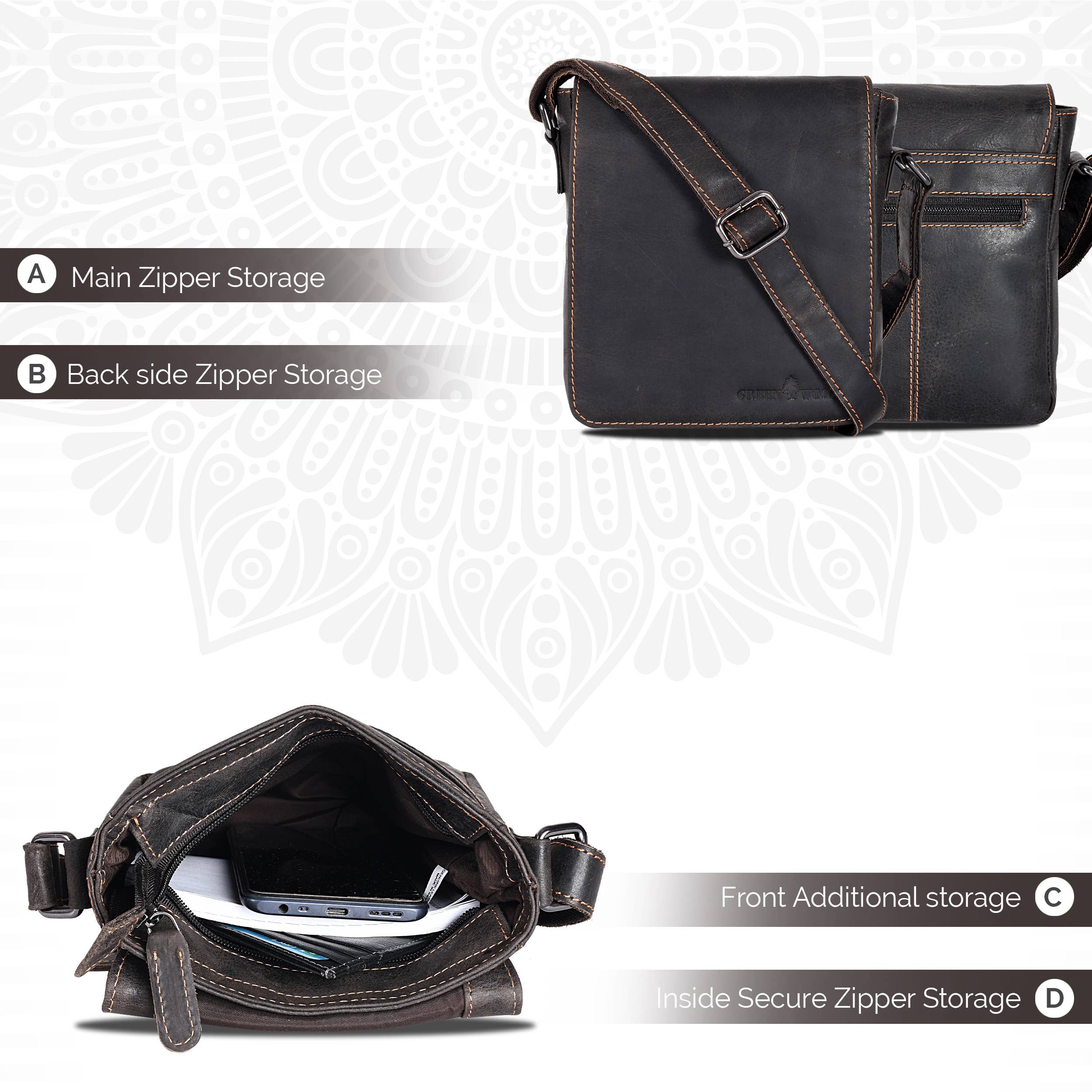 Leather Shoulder Bag Luna: Sandel