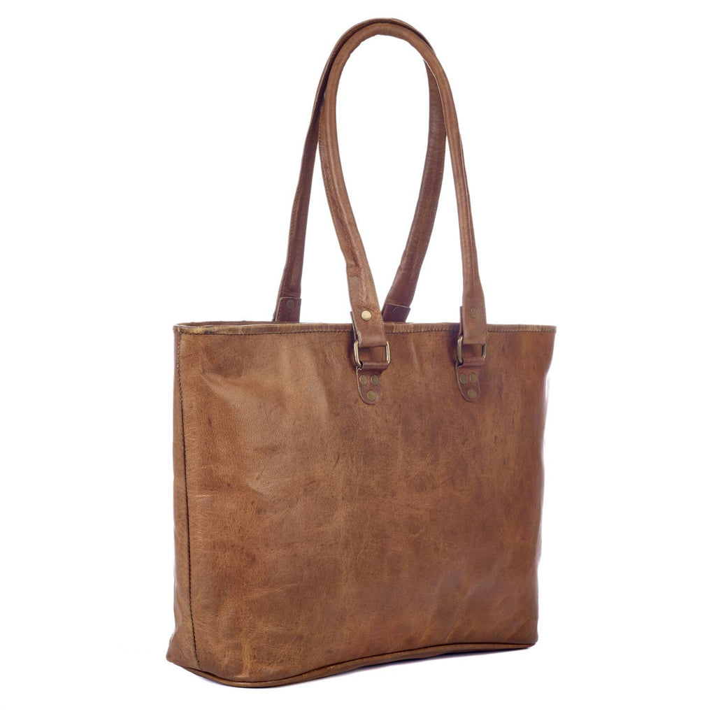 Large Leather Shopping Bag - Handmade