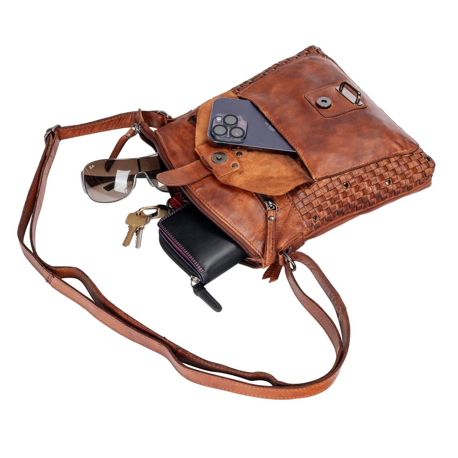 Leather Shoulder Bag Elsa for Women: Cognac