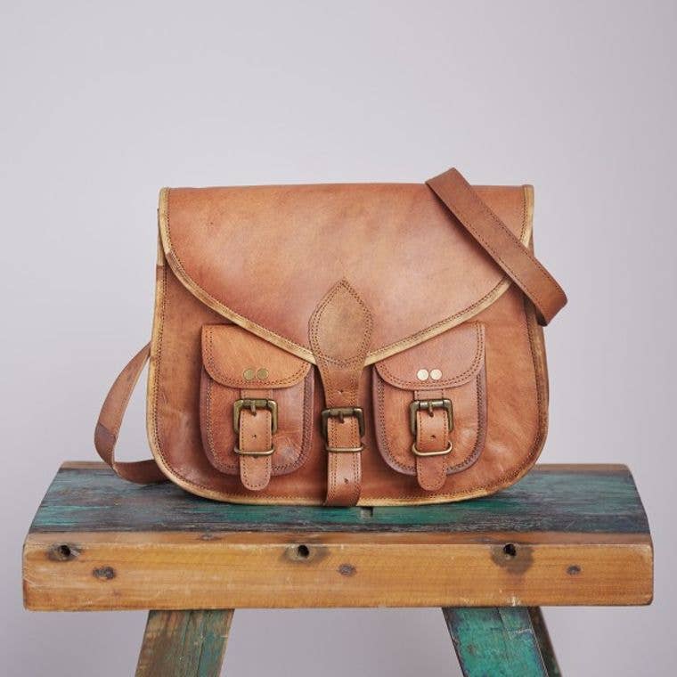 Brown Leather Satchel Style Saddle Bag