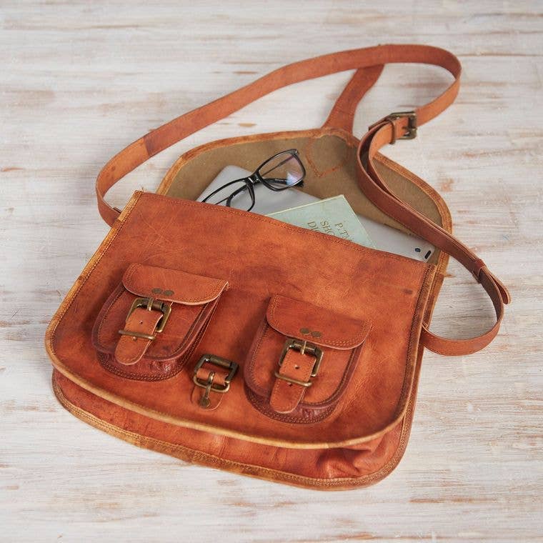 Brown Leather Satchel Style Saddle Bag
