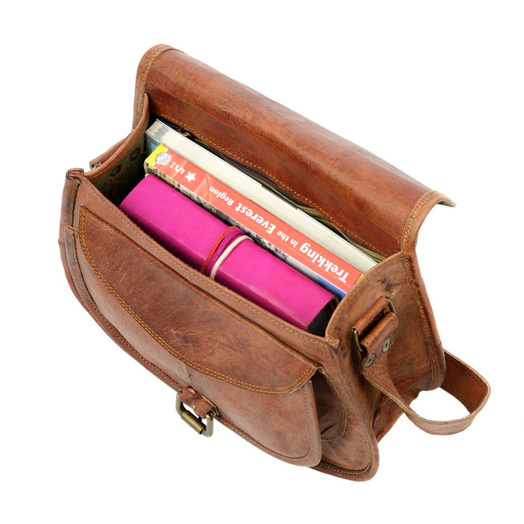 Curved Brown Leather Saddle Bag - Handmade