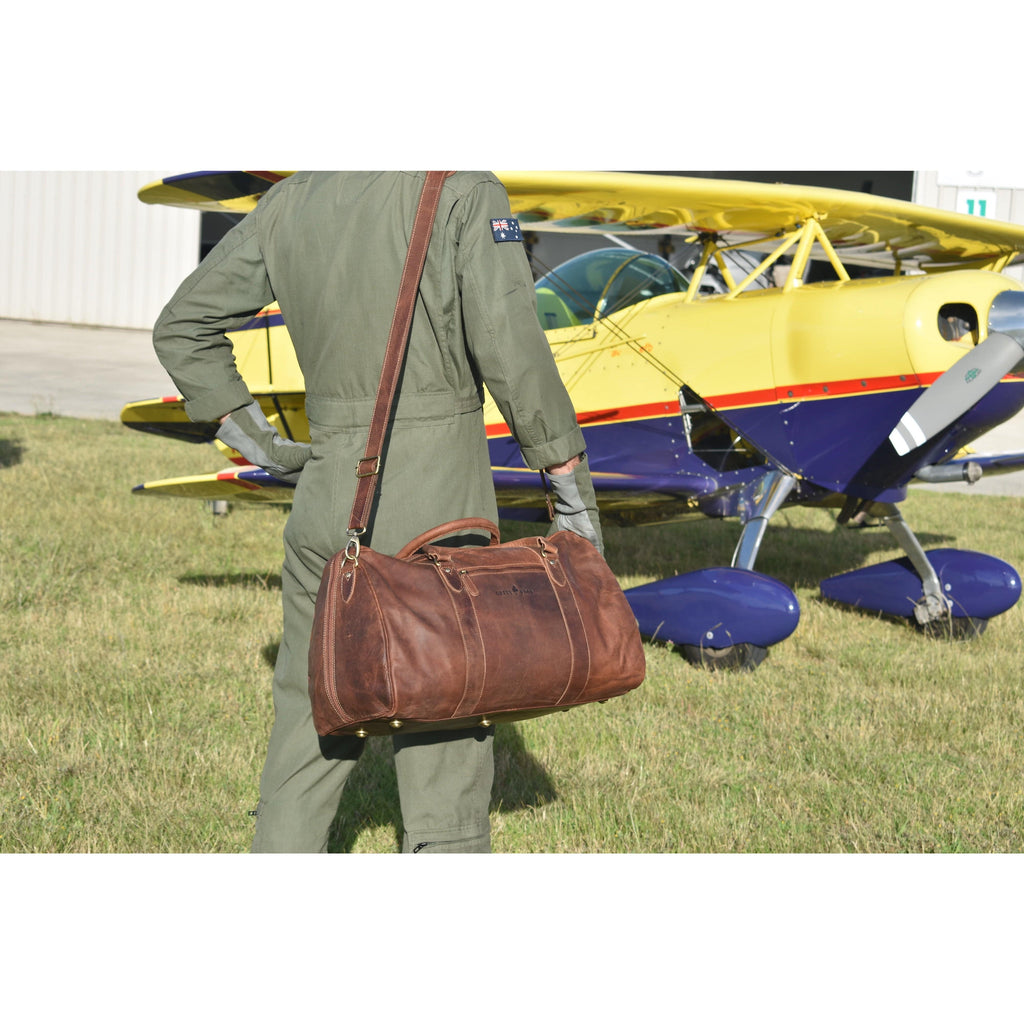 Leather Overnight Travel Bag Victoria GW12795: Brown