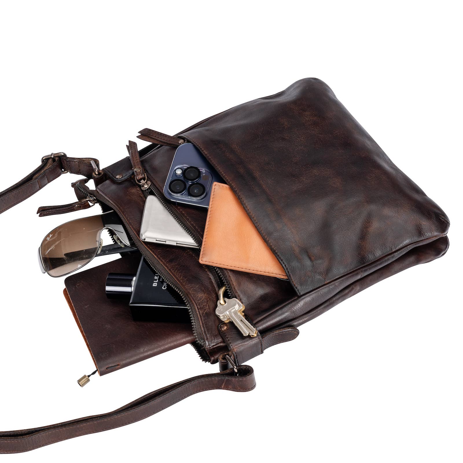 Robbie Leather Crossbody Shoulder Bag: Brown