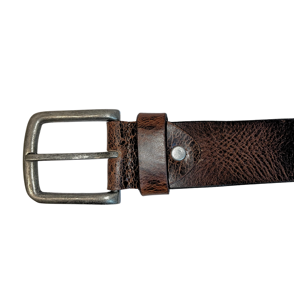 Leather Brown Belt with Vintage Silver Buckle: Wide / Medium