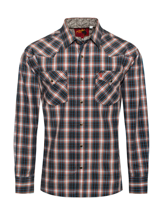 Men's Western Long Sleeve Plaid Shirts With Snap Buttons: L