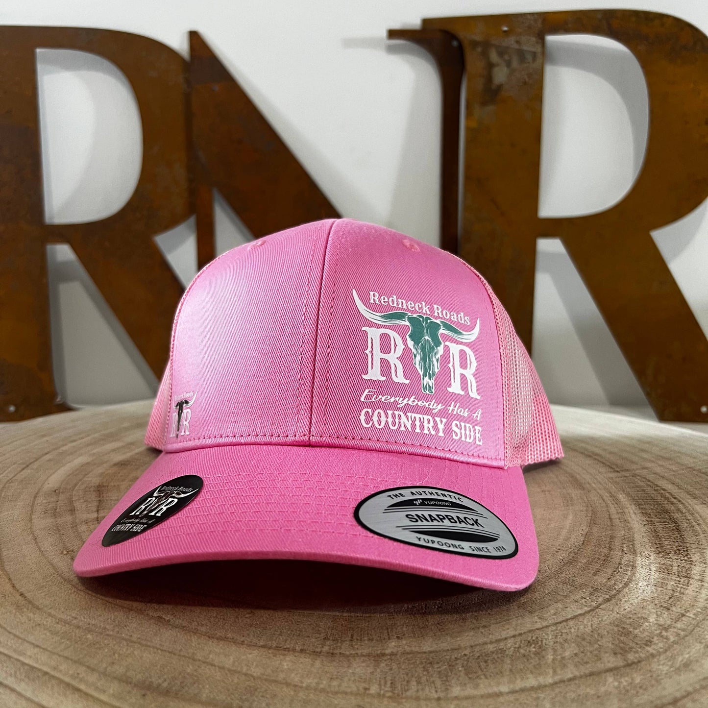 Redneck Roads Pink and Teal Logo Trucker Cap