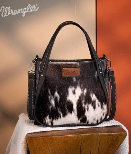 Wrangler Cowhide Tote Crossbody Bag: Brown