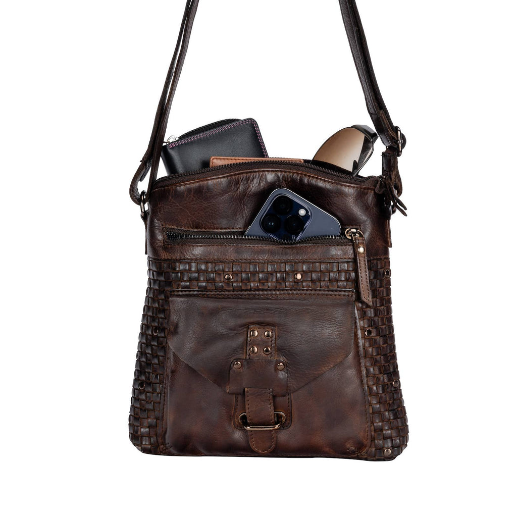 Leather Shoulder Bag Elsa for Women: Cognac