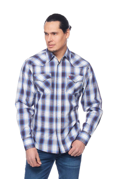 RODEO CLOTHING MEN'S PLAID WESTERN LONG SLEEVE SNAP SHIRTS: M