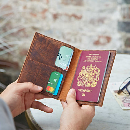Buffalo Leather Passport Holder - Handmade: Brown