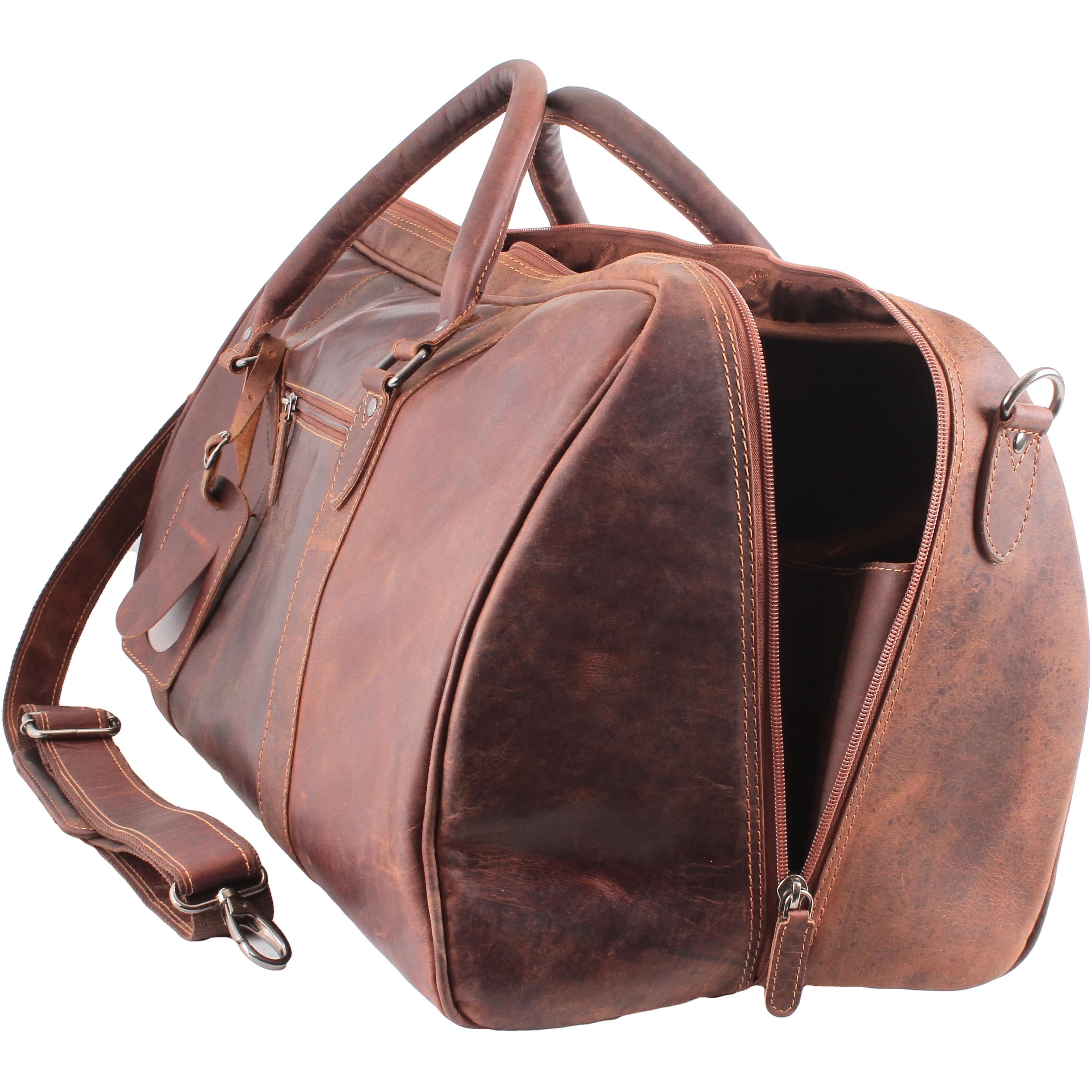 Leather Overnight Travel Bag Victoria GW12795: Brown