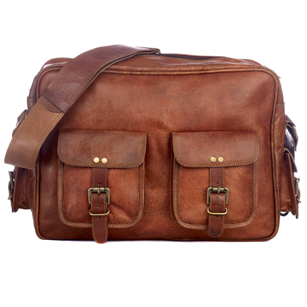 Large Brown Leather Overnight Bag - Handmade