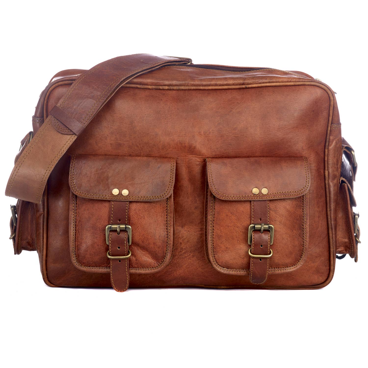 Large Brown Leather Overnight Bag - Handmade