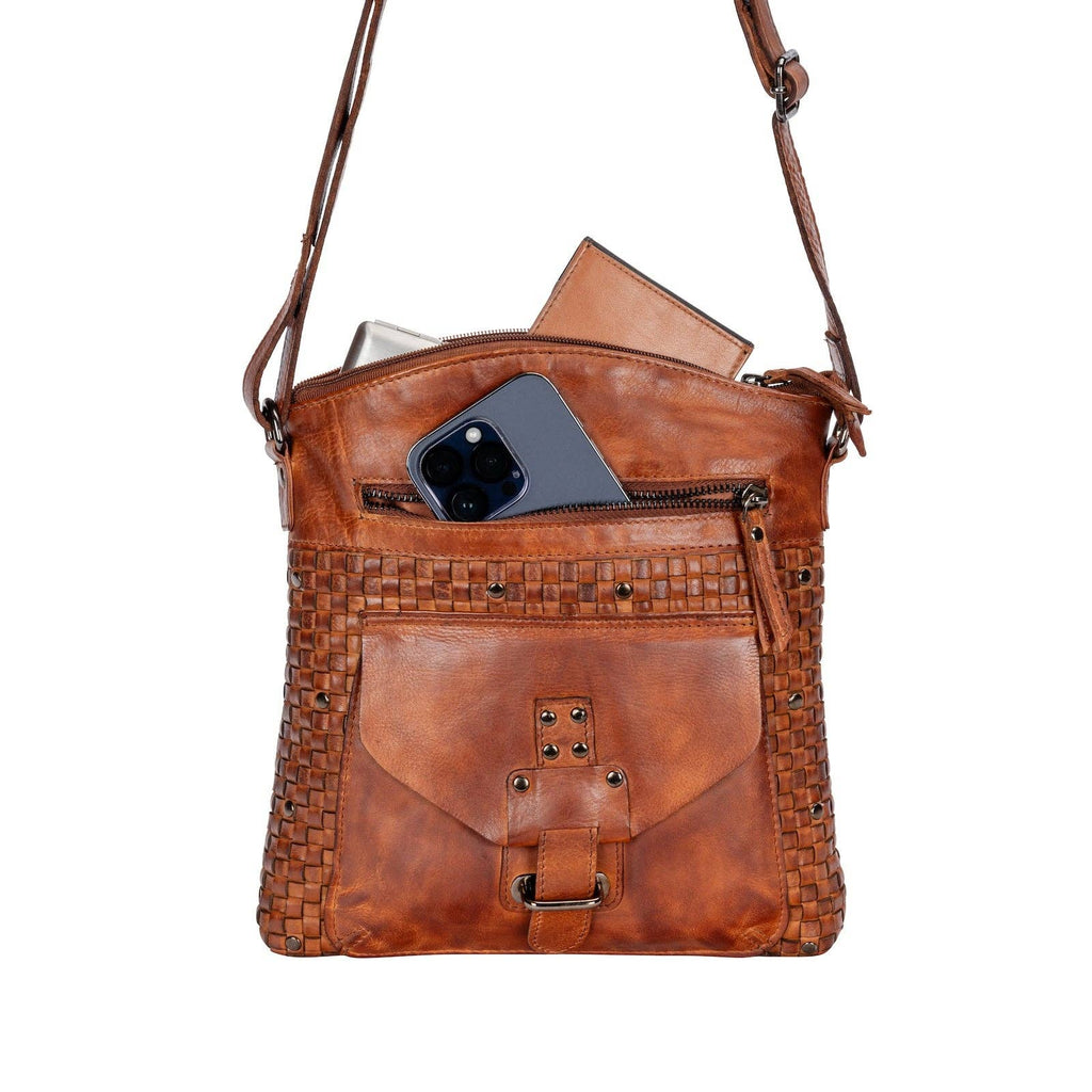 Leather Shoulder Bag Elsa for Women: Cognac