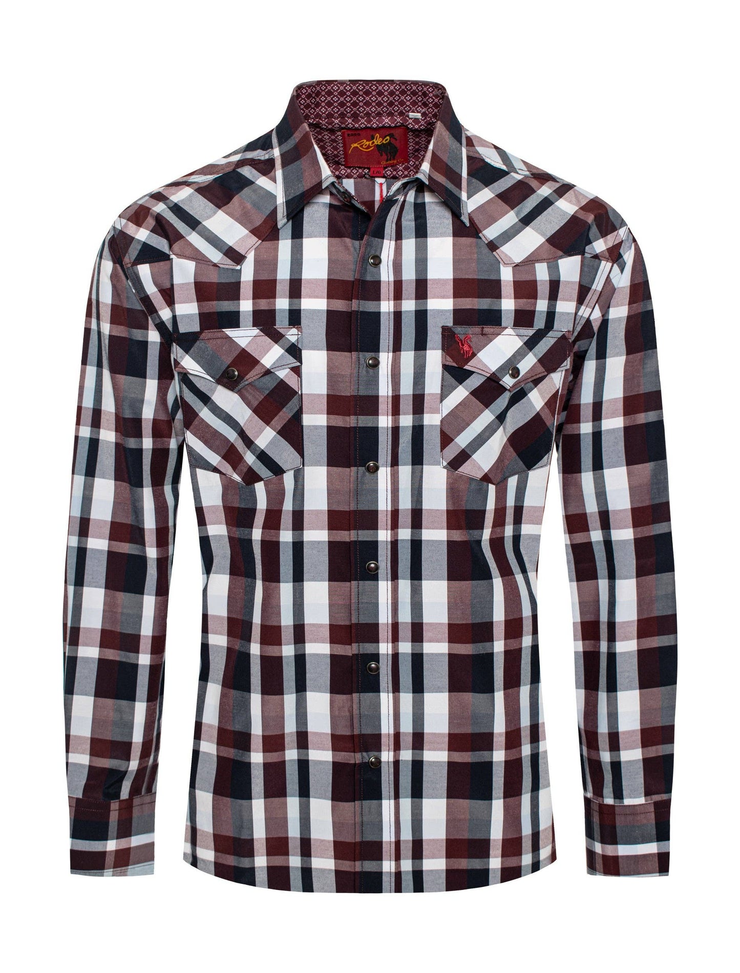 Men's Western Long Sleeve Plaid Shirts With Snap Buttons: M