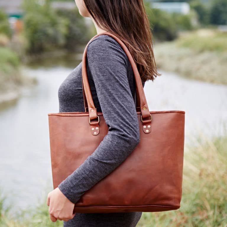 Large Leather Shopping Bag - Handmade