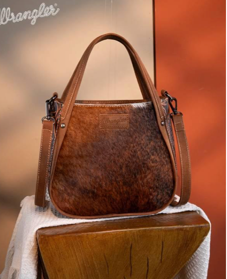 Wrangler Cowhide Tote Crossbody Bag: Brown