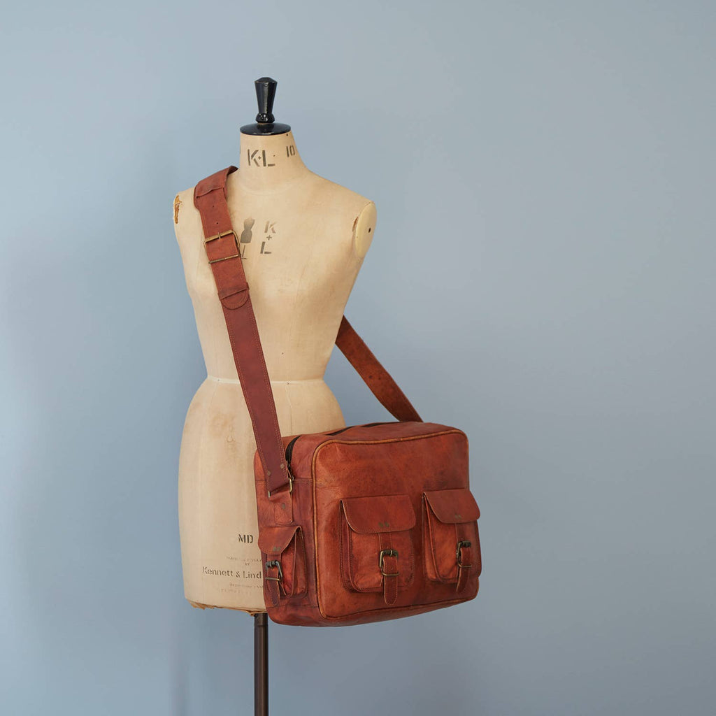 Large Brown Leather Overnight Bag - Handmade