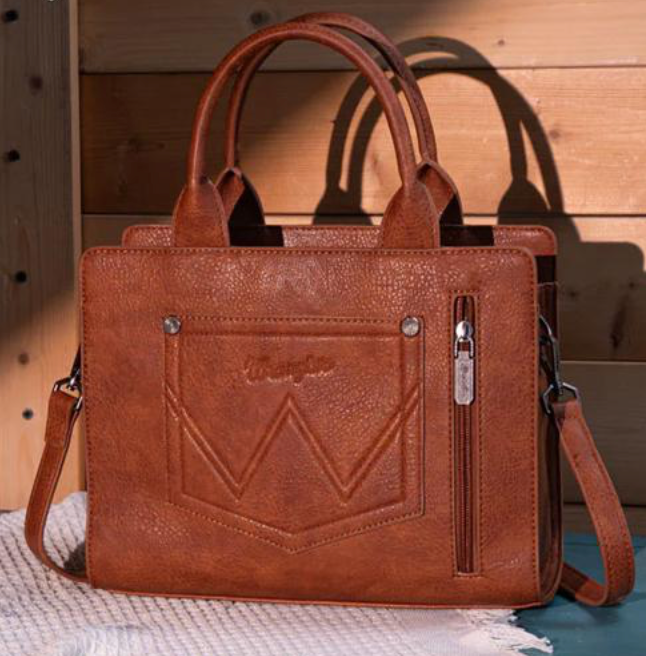 Wrangler Boot Stitch Tote Crossbody Bag: Brown