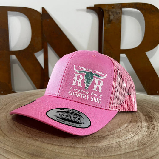 Redneck Roads Pink and Teal Logo Trucker Cap