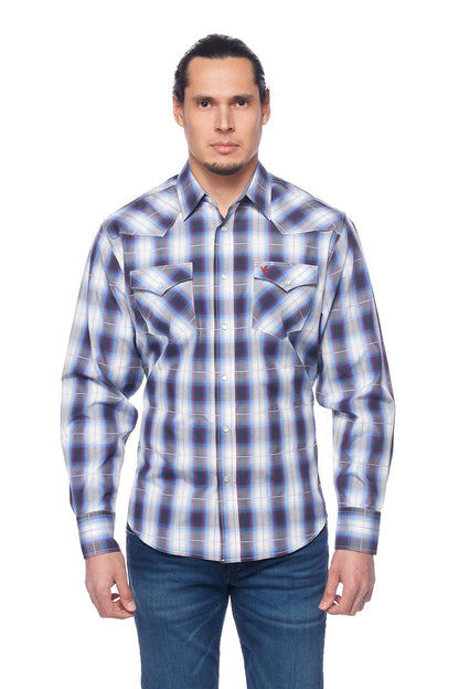 RODEO CLOTHING MEN'S PLAID WESTERN LONG SLEEVE SNAP SHIRTS: M