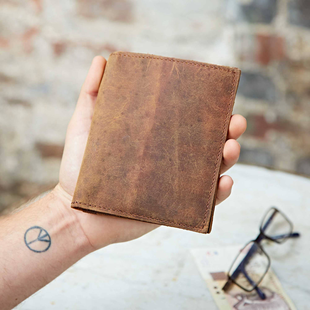Buffalo Leather Passport Holder - Handmade: Brown