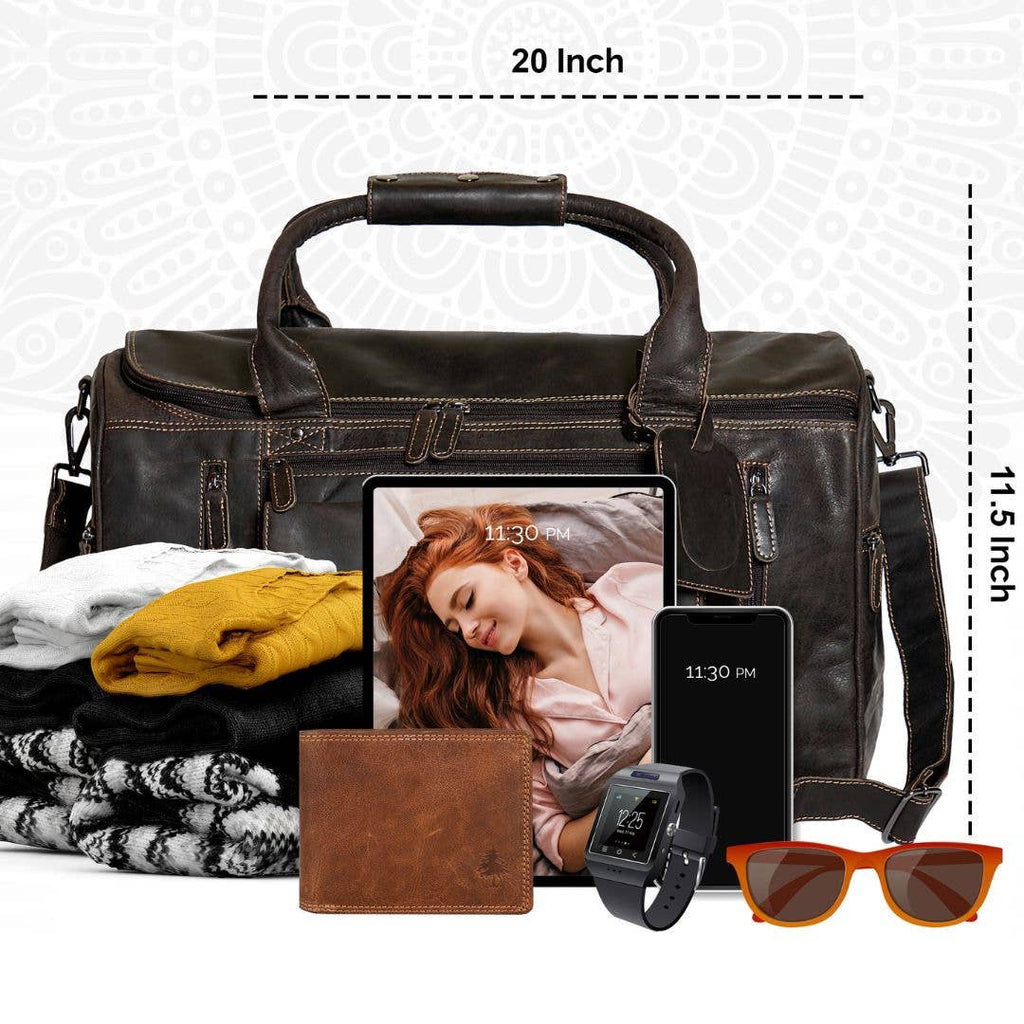 Leather Travel Bag Large - Casual Vintage Look - GW12790: Sandal
