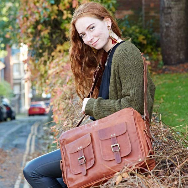 Large Brown Leather Overnight Bag - Handmade