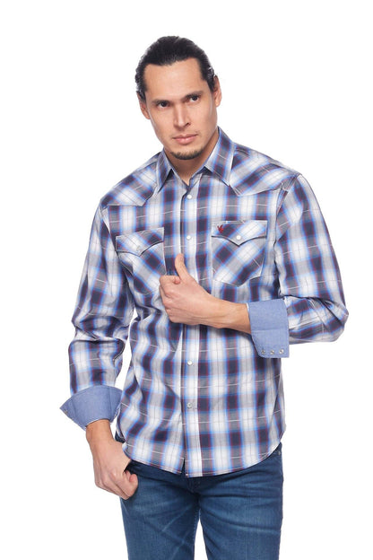 RODEO CLOTHING MEN'S PLAID WESTERN LONG SLEEVE SNAP SHIRTS: M