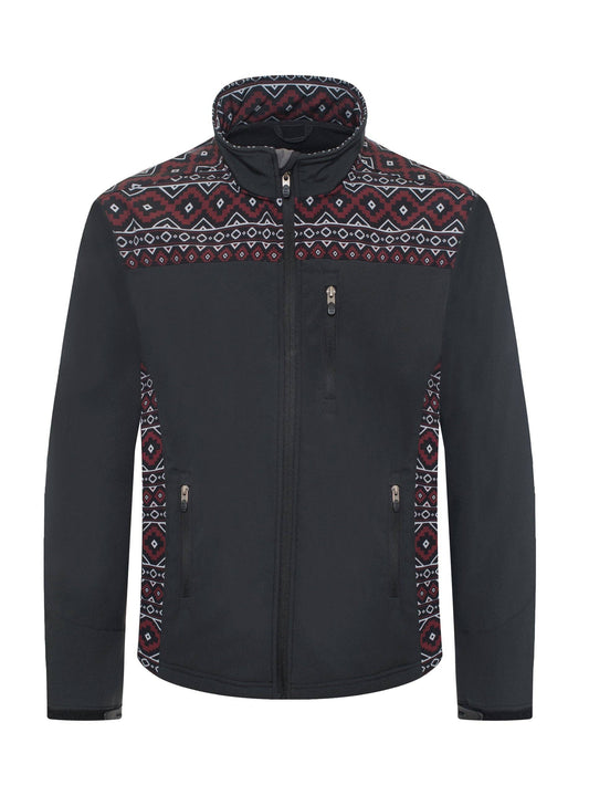 Men's Soft Shell Bonded Jacket With Western Aztec Print -NJ650EMB-AZ-BLK-BURG: AZ-BLACK-BROWN / 2XL