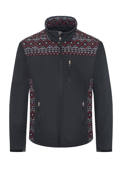 Men's Soft Shell Bonded Jacket With Western Aztec Print -NJ650EMB-AZ-BLK-BURG: AZ-BLACK-BROWN / XL