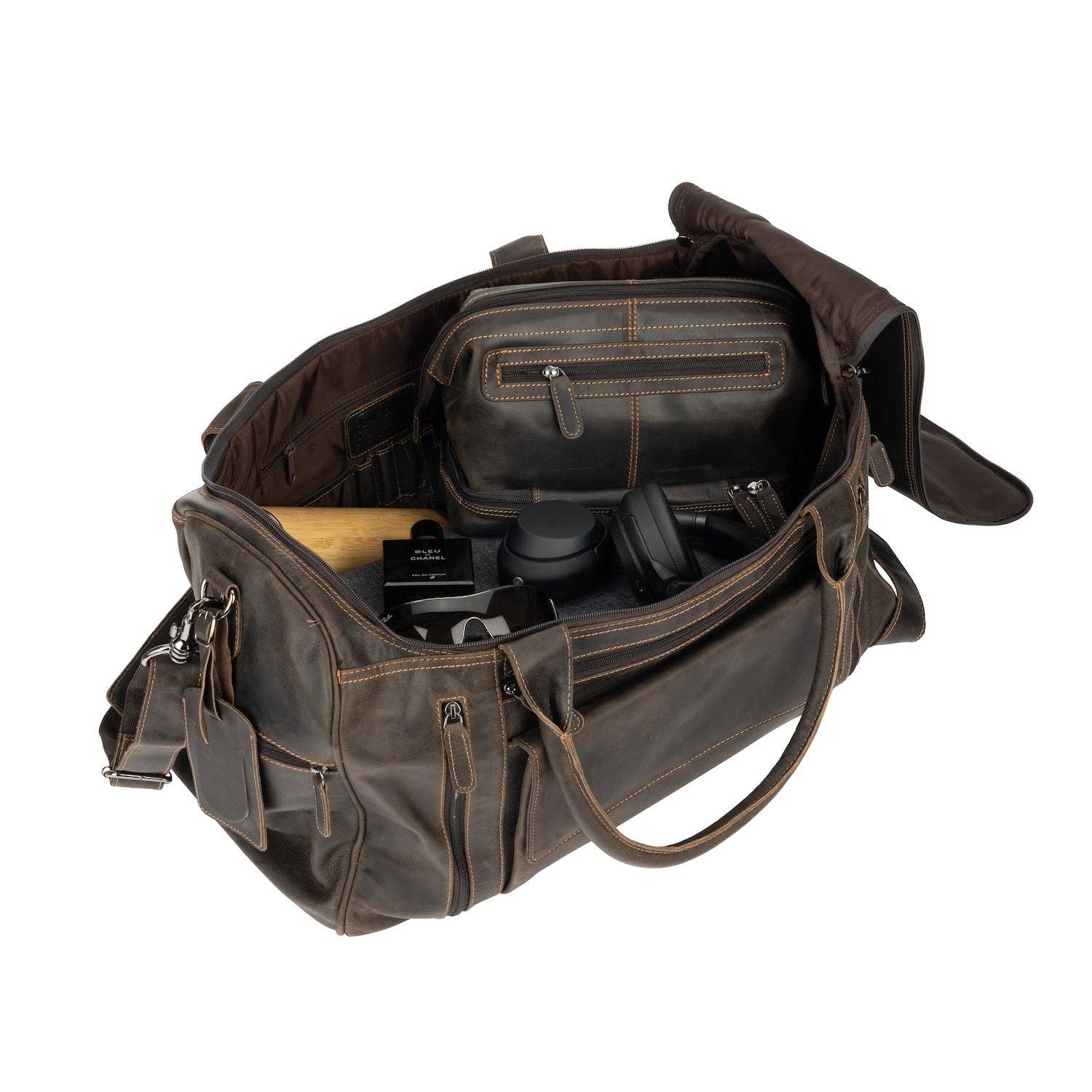 Leather Travel Bag Large - Casual Vintage Look - GW12790: Sandal