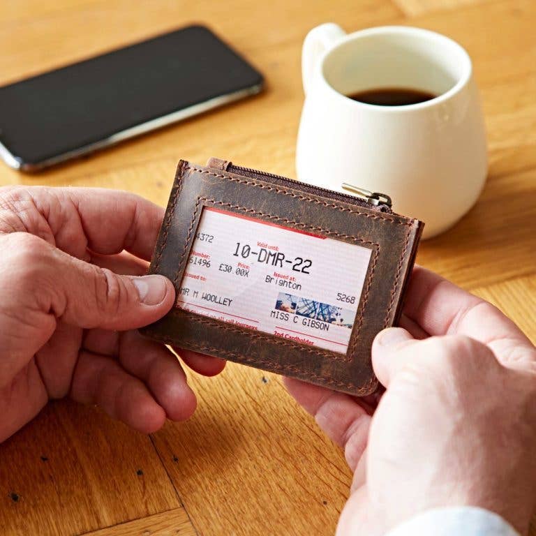 Brown Buffalo Leather Slim Zipped Card Holder - Handmade