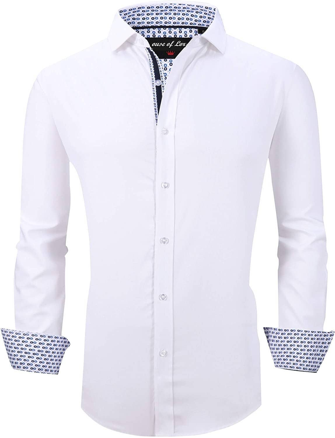 Mens Dress Shirts Wrinkle Free Regular Long Sleeve Shirts - WHITE: L