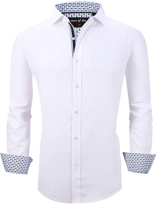 Mens Dress Shirts Wrinkle Free Regular Long Sleeve Shirts - WHITE: M