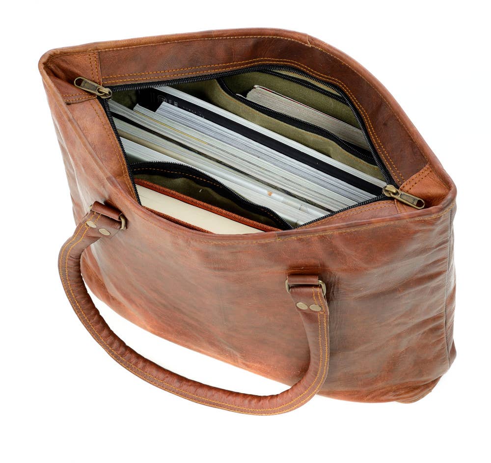 Large Leather Shopping Bag - Handmade