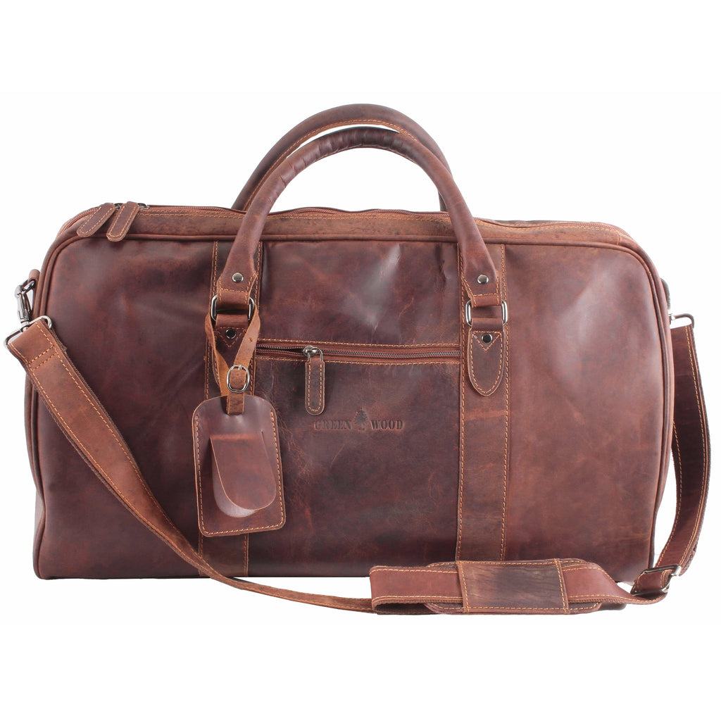 Leather Overnight Travel Bag Victoria GW12795: Brown