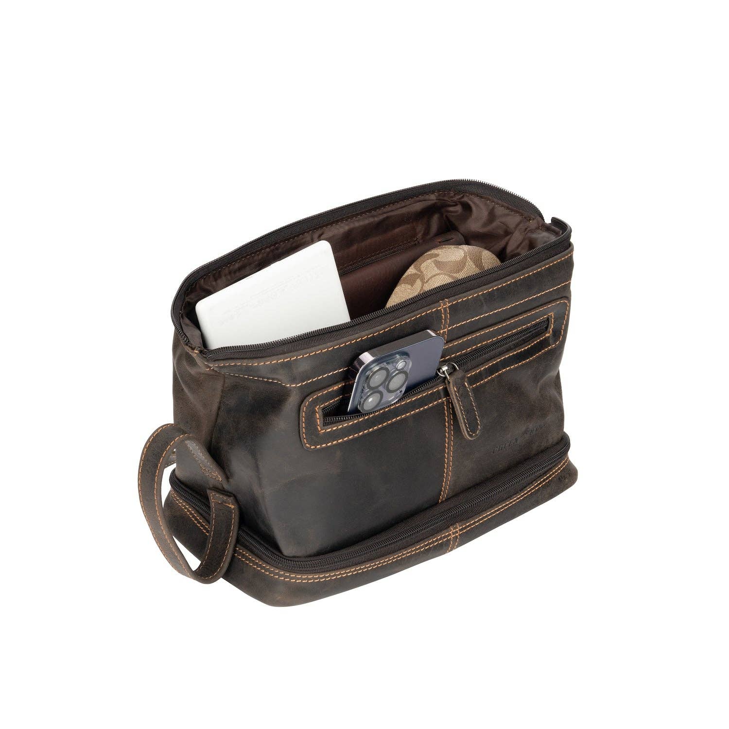 Leather Toiletry Bag Napier TB798: Brown