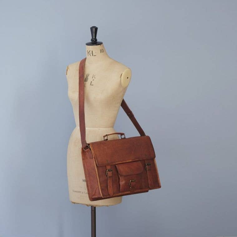 Large Brown Vintage Leather Satchel - Handmade