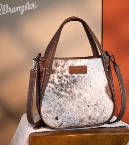 Wrangler Cowhide Tote Crossbody Bag: Brown