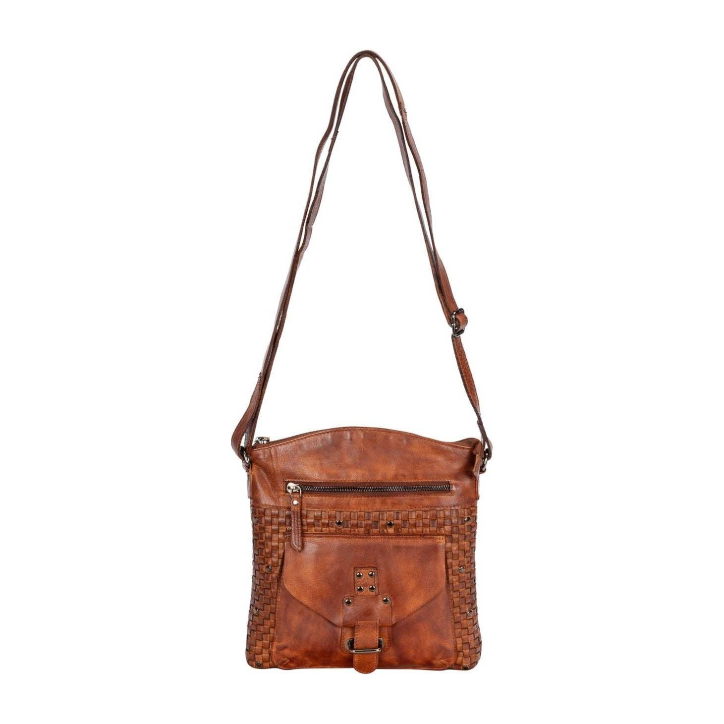 Leather Shoulder Bag Elsa for Women: Cognac