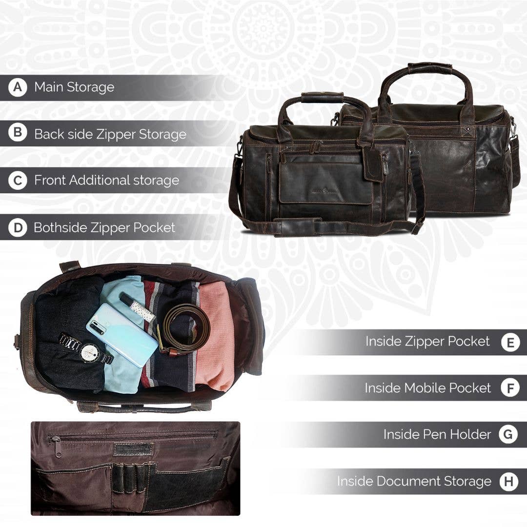 Leather Travel Bag Large - Casual Vintage Look - GW12790: Sandal