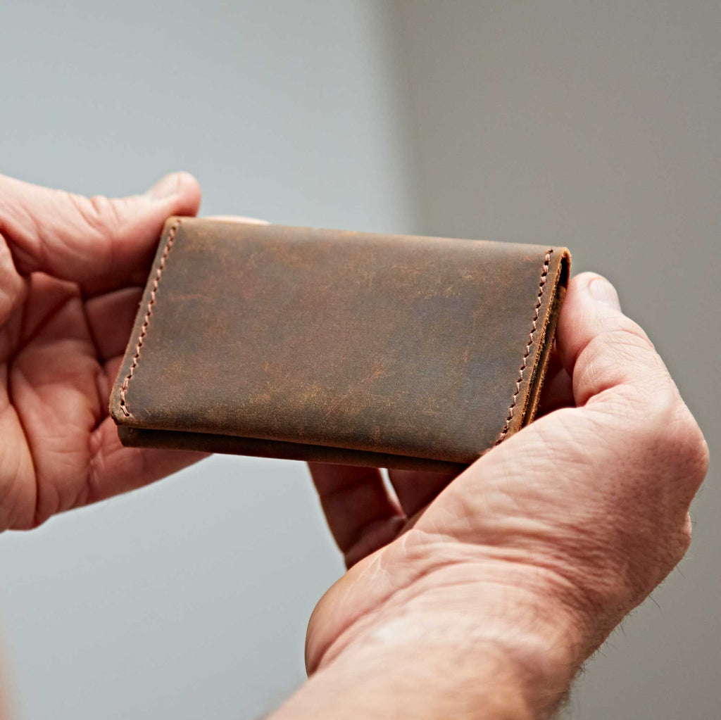 Buffalo Leather Card Wallet - Handmade: Brown